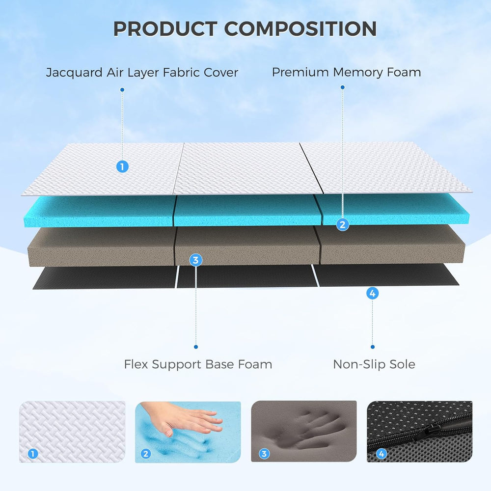 MASVIS Trifold Mattress, 3 Inch Memory Foam Foldable Mattress with Washable C...