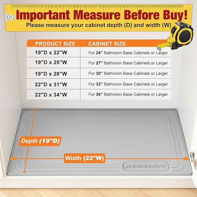 Aisslro Under Sink Mat 28" X 19", Waterproof Silicone Under Sink Mats - Image 2