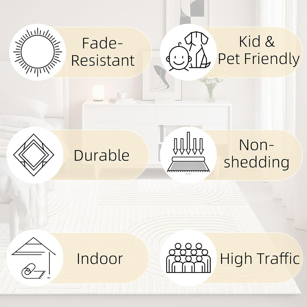 Beige Solid Area Rug 10x14 Large Washable Soft Rugs for Living Room