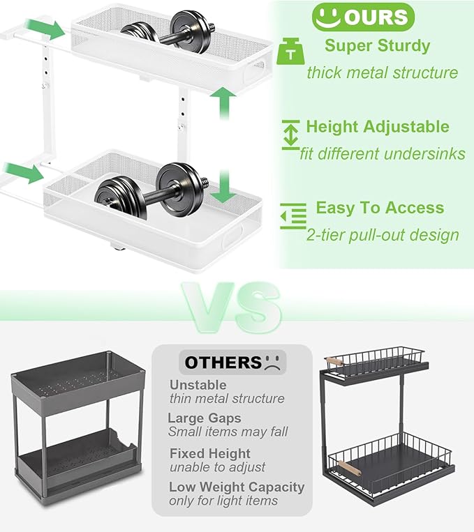 Under Sink Organizer 2 Pack, High Adjustable 2 Tier Under Sink Organizers and - Image 2