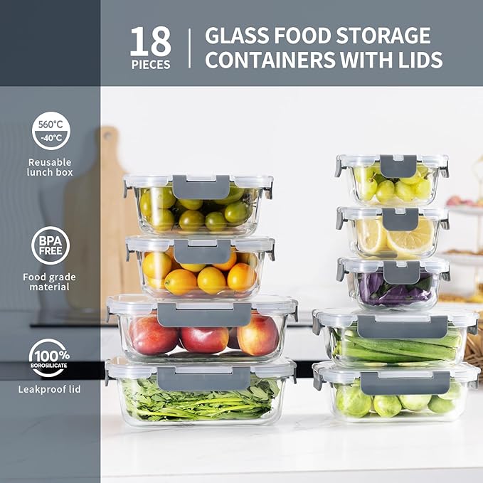 S SALIENT 18 Pieces Glass Food Storage Containers - Image 4