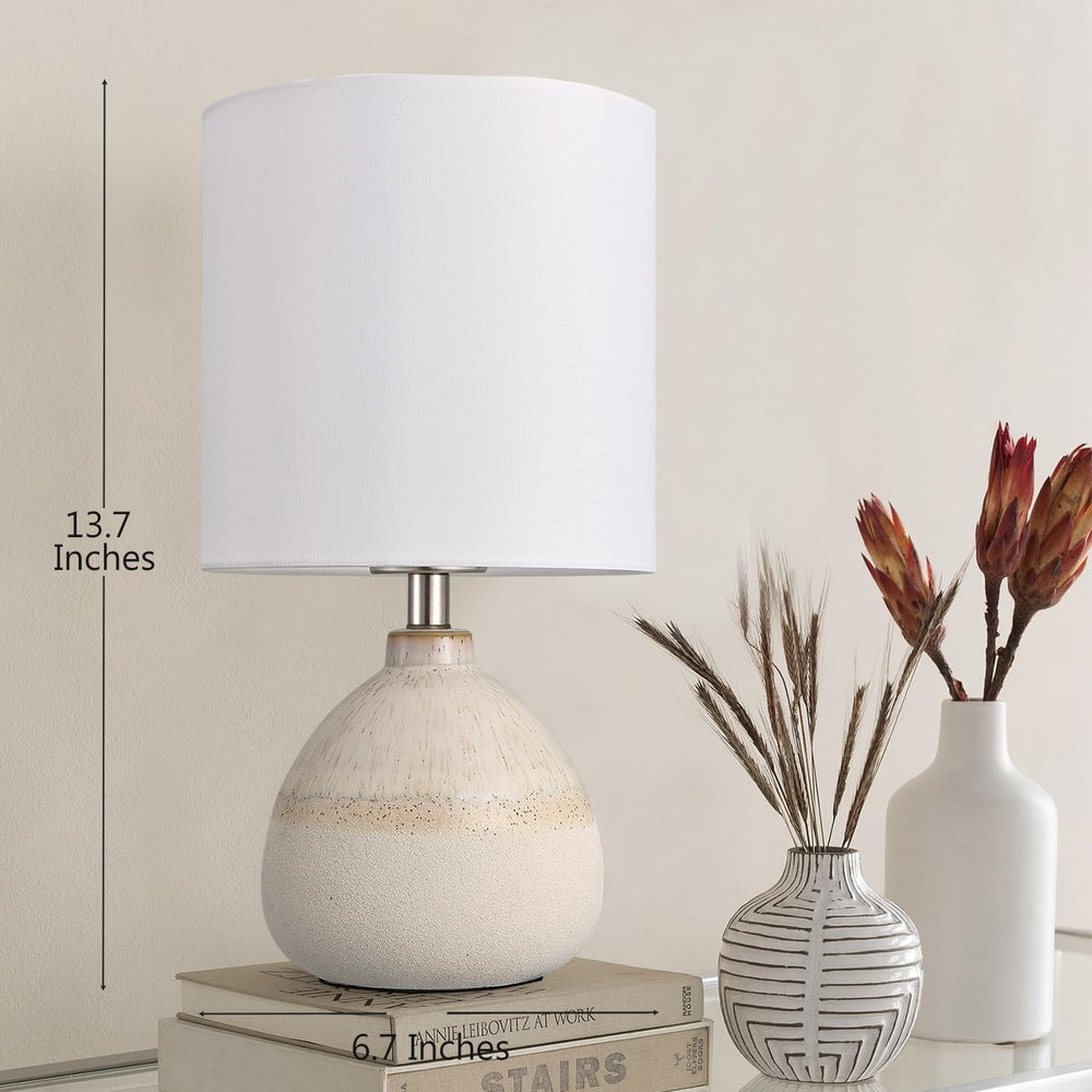 Set of 2 Ceramic Table Lamp for Bedroom, Small Table Lamp White Farmhouse Rus...