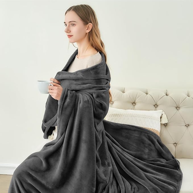BEDELITE Fleece Blanket Charcoal Grey Throw Blankets - Image 4