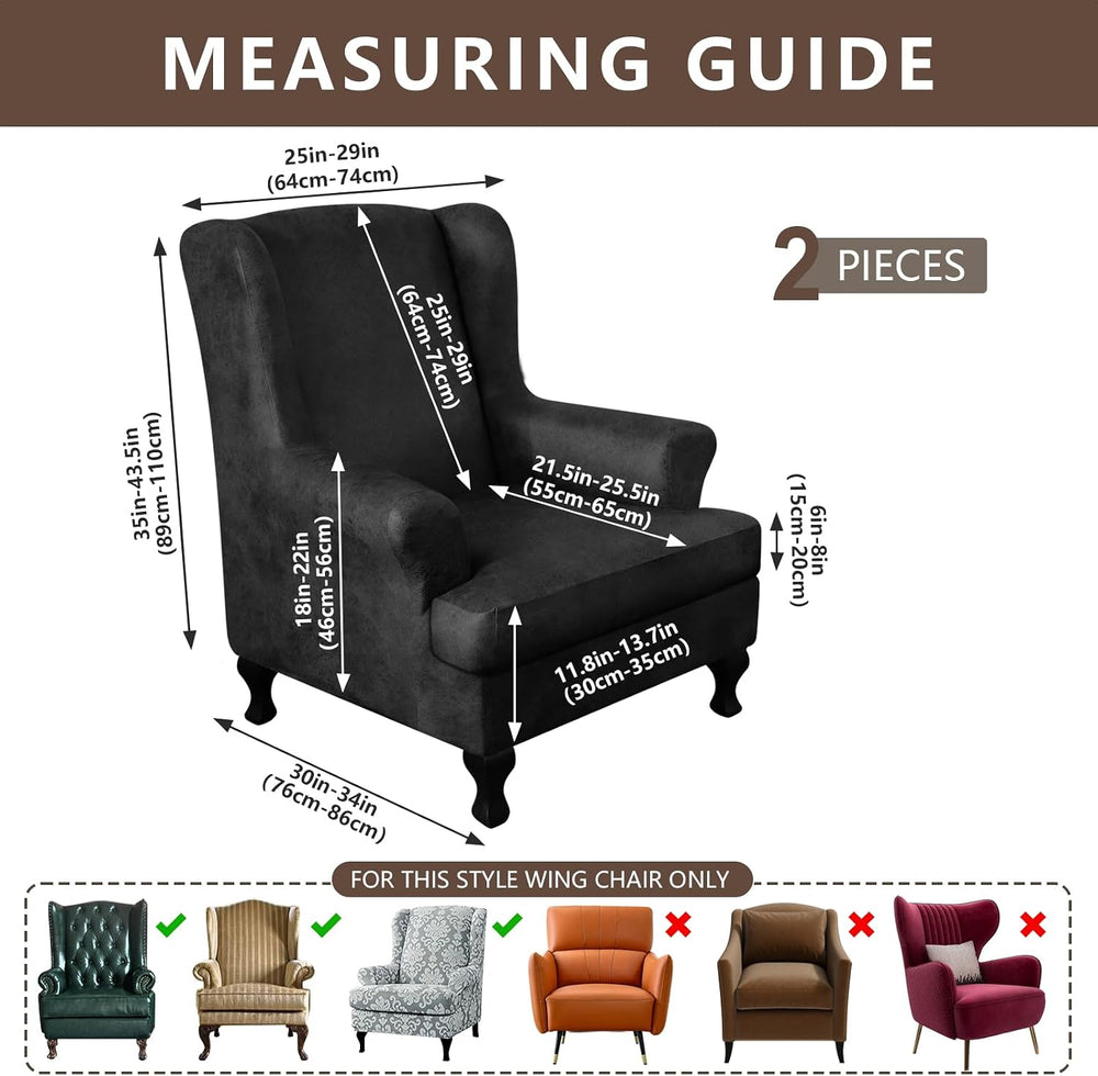 ANARACHON Leather Look Wingback Chair Covers, 2-Piece Wing Chair slipcover, S...