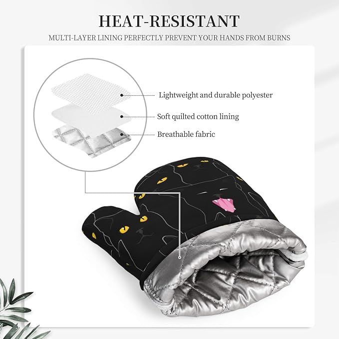 Fun Black Cat Oven Mitts and Pot Holders Set of 4 Silicone Heat Resistant Oven - Image 4