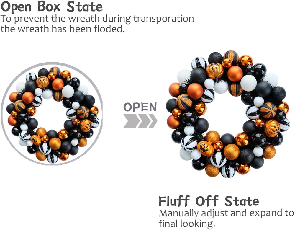 Happy Halloween Wreath for Front Door, 18” Artificial Ball Wreaths Door Decor...