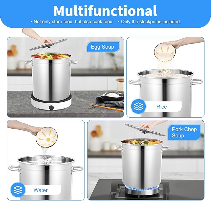 35L/30Qt Stainless Steel Stockpot, Kitchen Soup Big Cooking, Commercial Heavy - Image 6