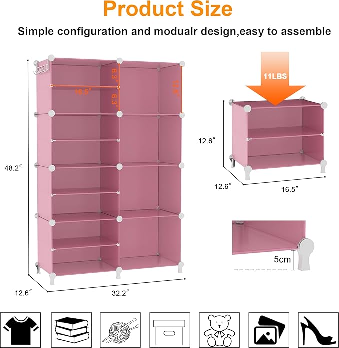 AWTATOS Closet Organizer 8 Cube Storage Shelves Clothes Organizers Closet