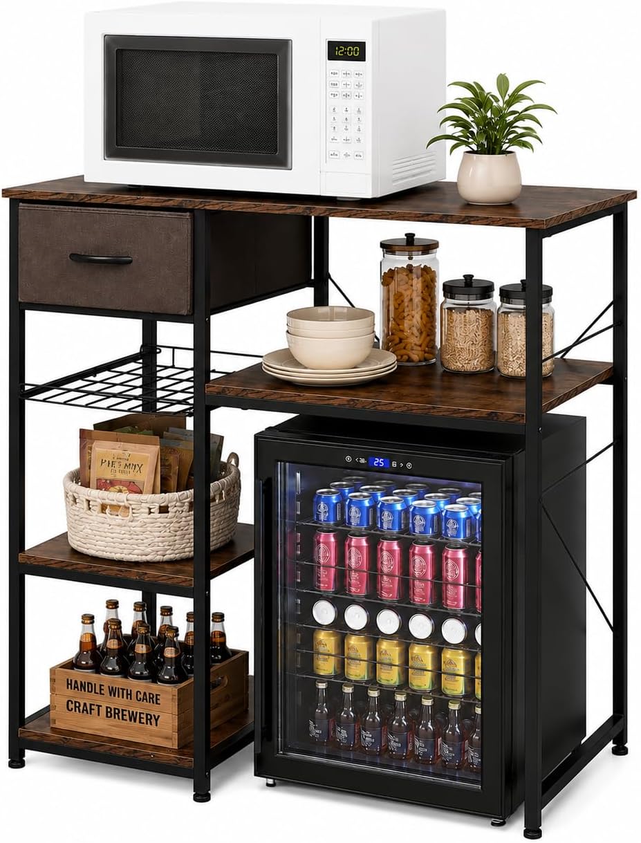 VINGLI Bakers Racks for Kitchens with Storage Mini Fridge Stand Bar Cabinet w...
