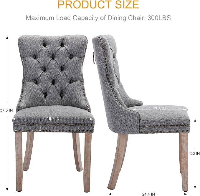 Grey Dining Chairs Set of 4, Upholstered Tufted Linen Fabric Dining Room Chai...