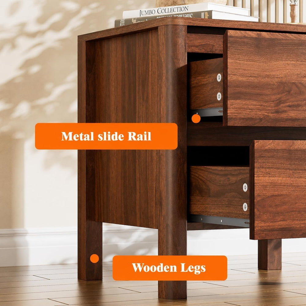 Furniway Walnut Mid-Century Modern Dresser and Nightstand Sets 3 Piece