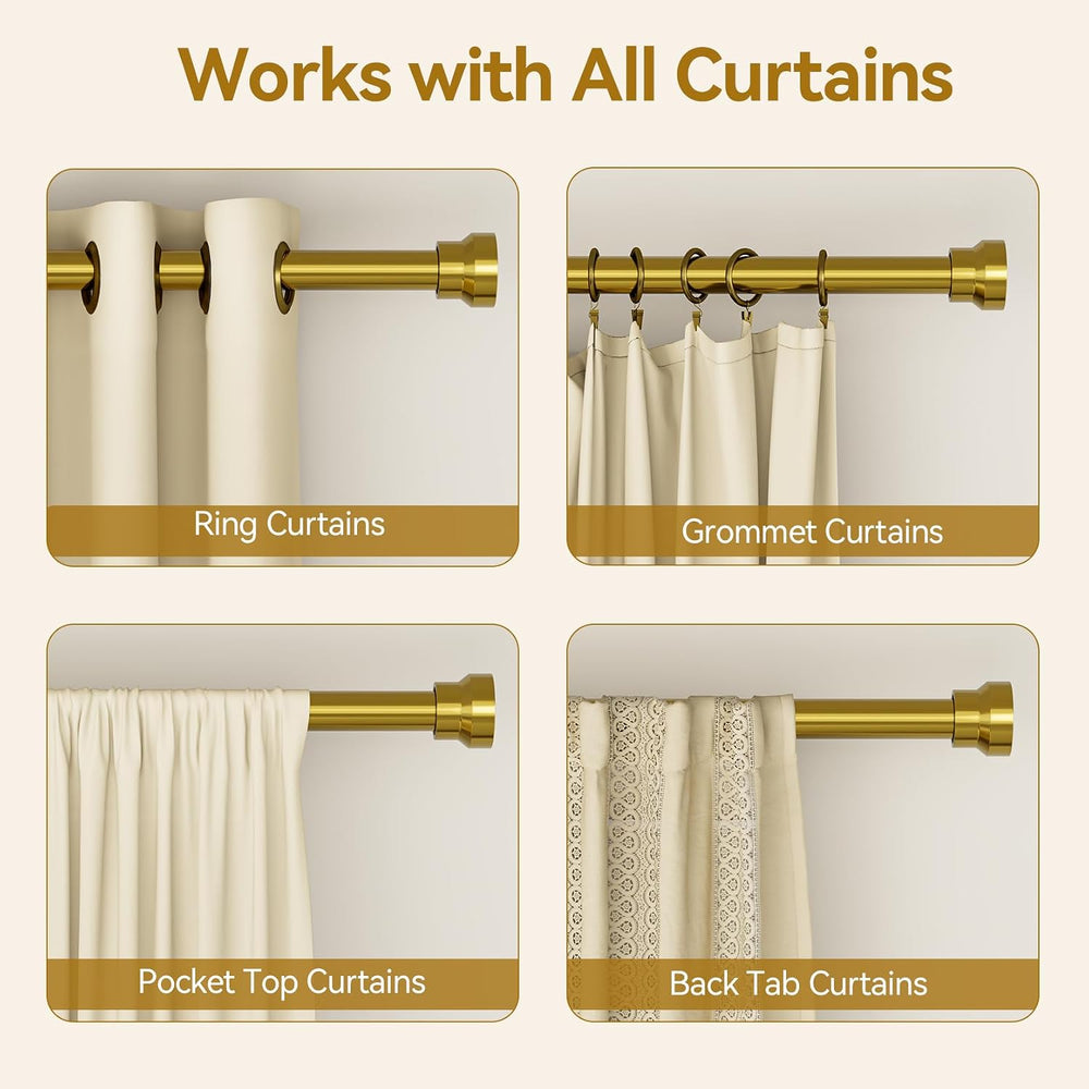YaFex Warm Gold Curtain Rods 32-114 Inch, 1 Inch Diameter Heavy Duty