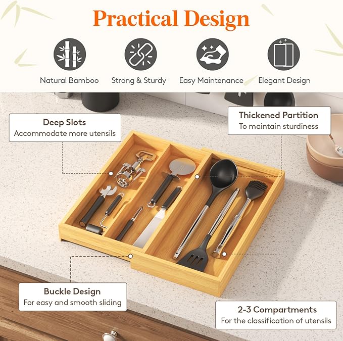 Lifewit Utensil Organizer for Kitchen Drawer, Expandable Cooking Utensil Tray - Image 6