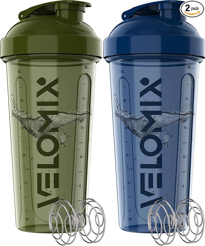 VELOMIX -2 Pack- 28 oz Protein Shaker Bottles by VELOMIX