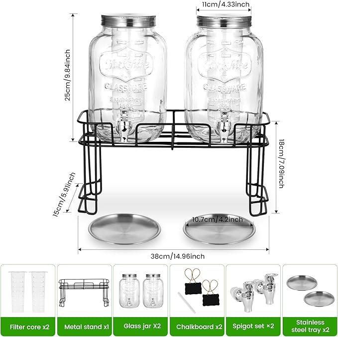 2 Pack1 Gallon Glass Drink Dispensers