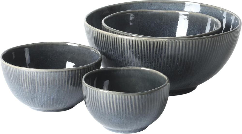 Gibson Elite Sandy Pines 4 Piece Nesting Bowl Set, 7” & 9” Round Stonewar...