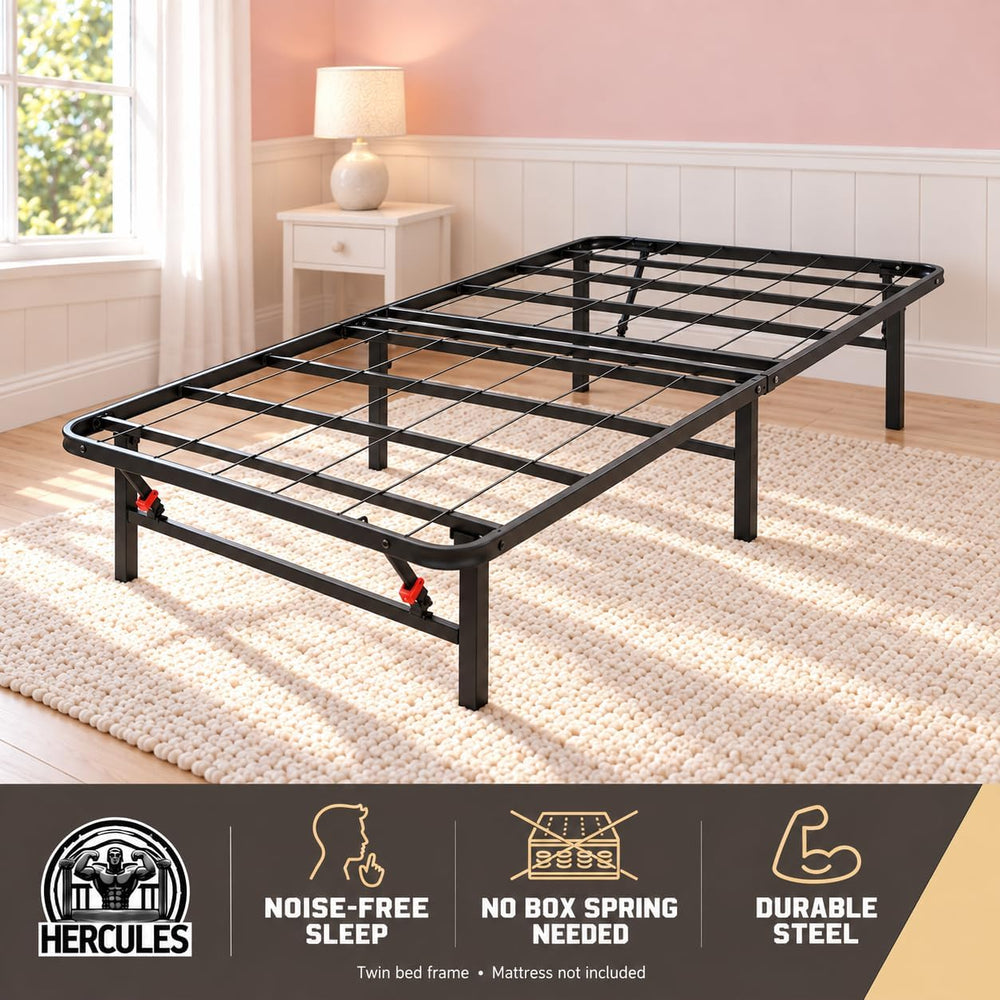 Hercules 14-Inch Heavy-Duty Metal Platform Bed Frame, Twin, Black