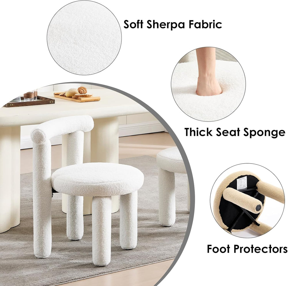Sherpa Dining Chairs Set of 2, Comfy Boucle Fabric Dining Chairs, Upholstered...