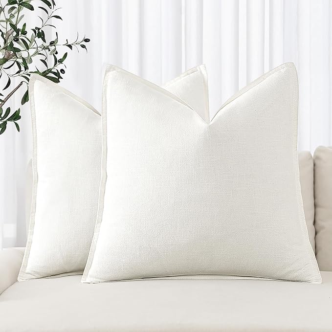 MIULEE Decorative Linen Euro Sham Pillow Covers 22x22 Inch Cream White Boho by MIULEE