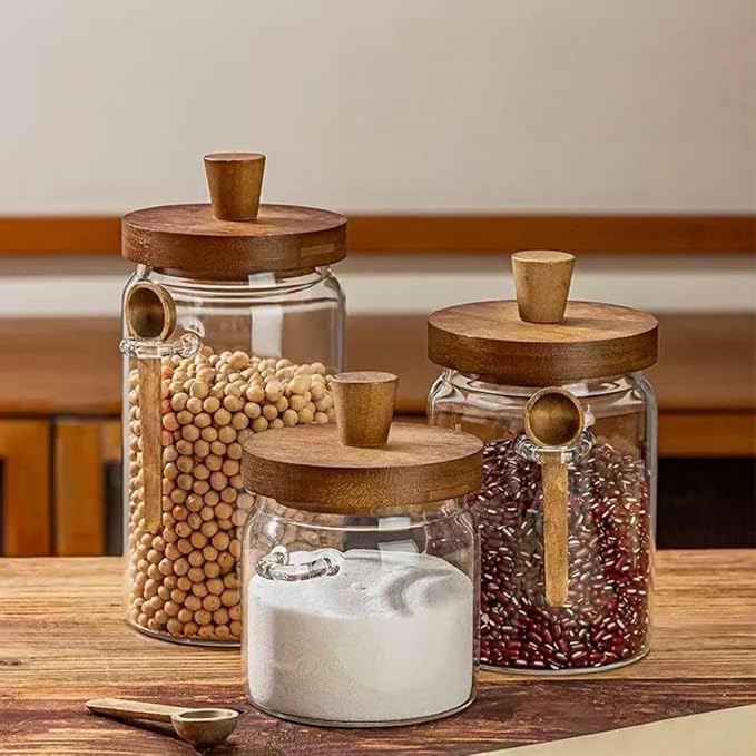ANSQU Glass Jars with Wooden Lids and Spoons, Glass Food Storage Canisters - Image 3