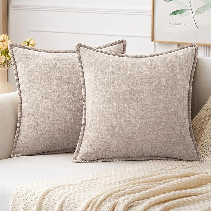 MIULEE Pack of 2 Couch Throw Pillow Covers 18x18 Inch Natural Beige Farmhouse by MIULEE