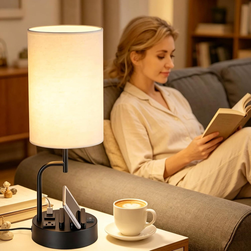 Dreamholder 2 Pack Table Lamp, Bedside Lamp with 3 USB Charging Ports & A...