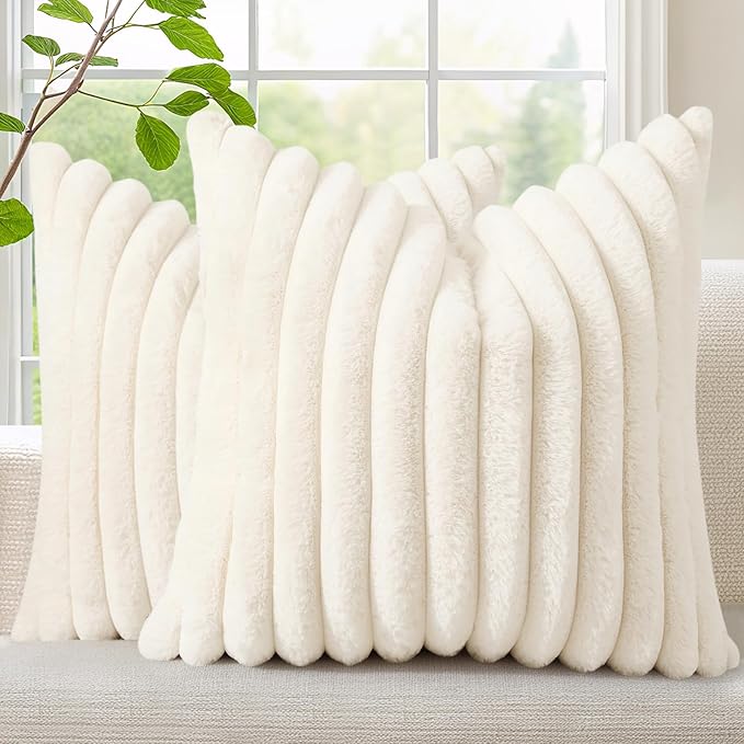 decorUhome Summer Cozy Faux Fur Throw Pillow Covers 18x18 Set of 2 Decorative by decorUhome