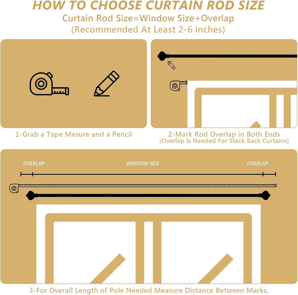 Ceramic Curtain Rods for Windows 48 to 84 Inch 1 Inch Adjustable