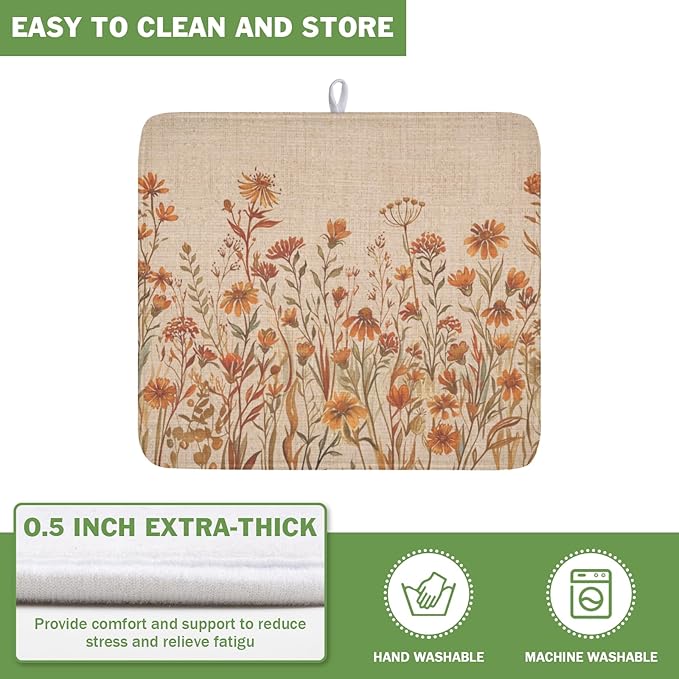 Fall Floral Dish Drying Mat for Kitchen Counter 16 x 18 Inch Autumn Sunflower - Image 5