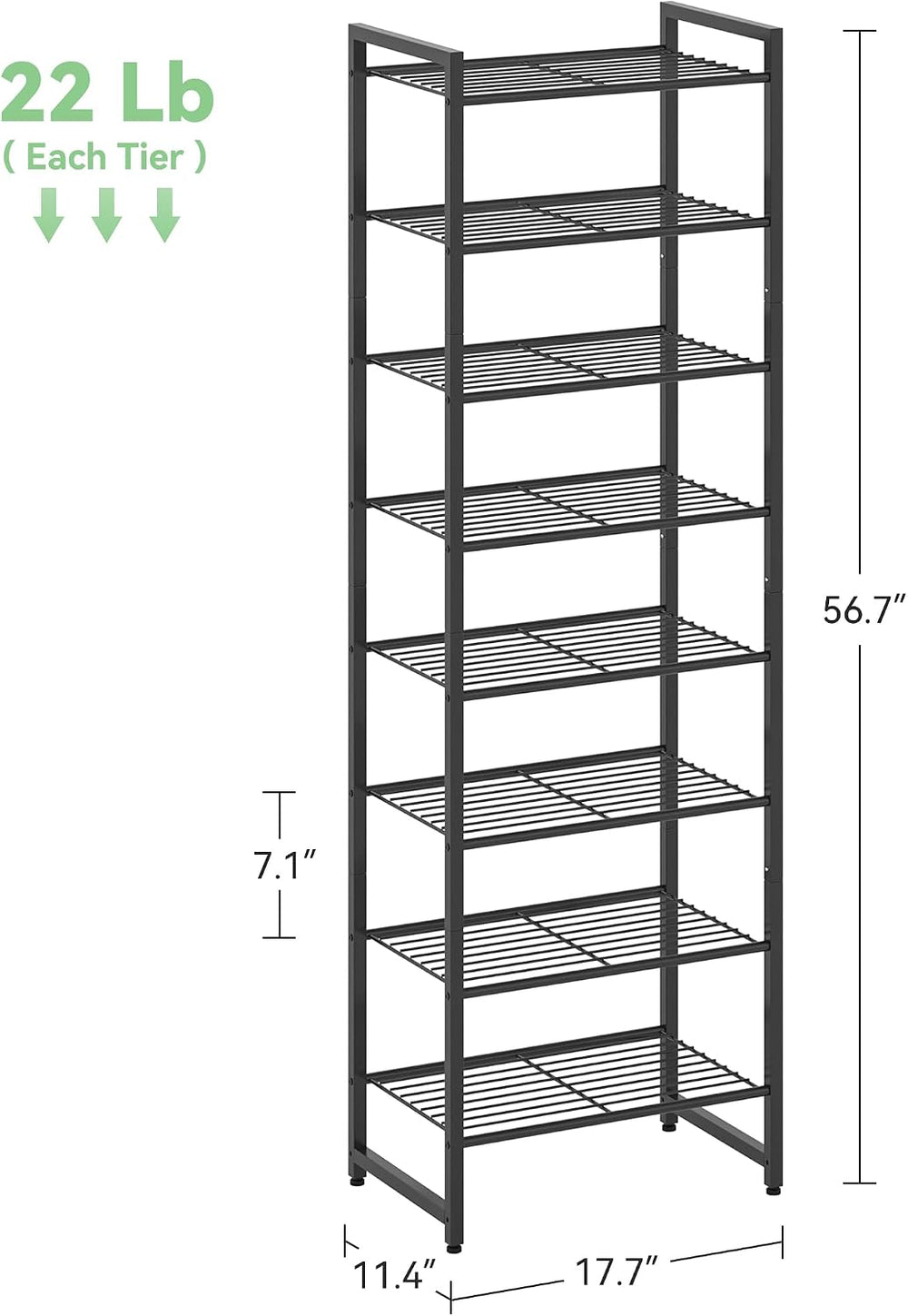 Nunsino Narrow Shoe Rack, 8-Tier Metal Shoe Organizer,Tall Shoe Shelf with An...