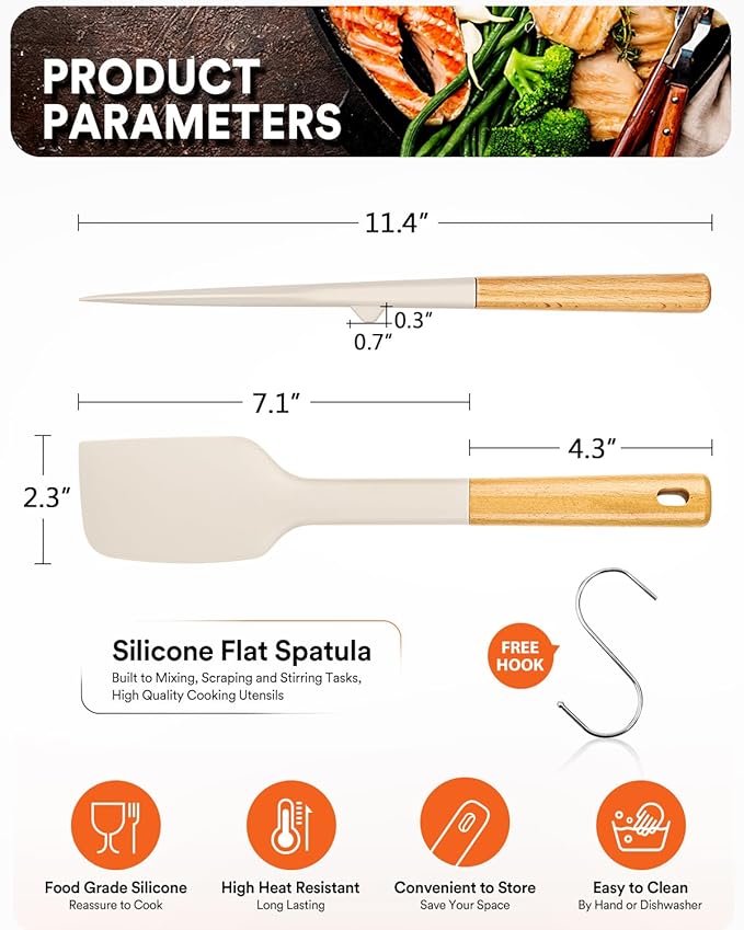 Silicone Heavy-Duty Spatula, Sturdy Bpa-Free Matte Silicone, Wooden Handle - Image 2