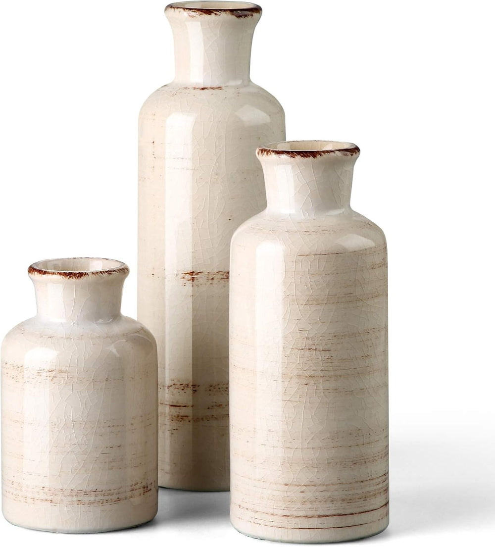 CwlwGO-Small White Ceramic Vase Set,Rustic Flower Vases for Home Décor,Flower...