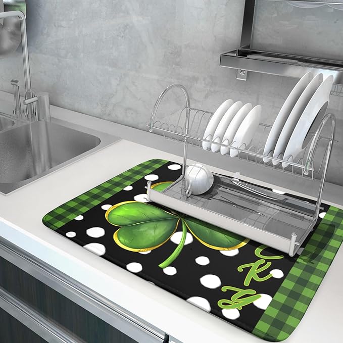 St. Patrick's Day Dish Drying Mats 18x24 Inch Green Clover Shamrock Lucky - Image 5