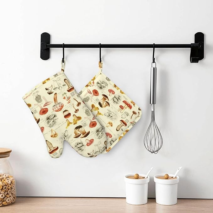 Mushroom Oven Mitts and Pot Holders Sets Silicone Vintage Mushrooms Kitchen - Image 7