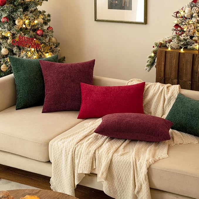 MIULEE Pack of 2 Green Throw Pillow Covers 18x18 Inch Soft Chenille Pillow - Image 6