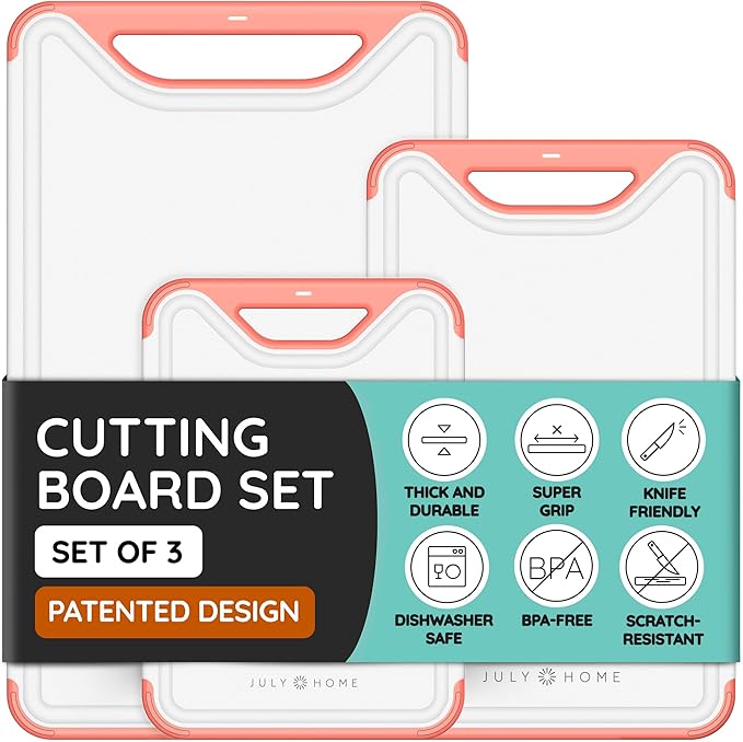Cutting Boards for Kitchen, Plastic Cutting Board Set of 3, Dishwasher Safe by JulyHome