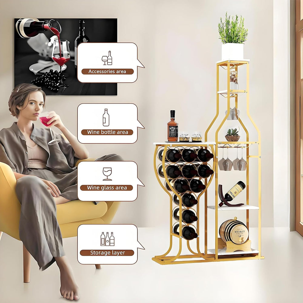 5-Tier Wine Rack Freestanding Floor, 11 Bottles Modern Wooden Wine Holder-Sto...