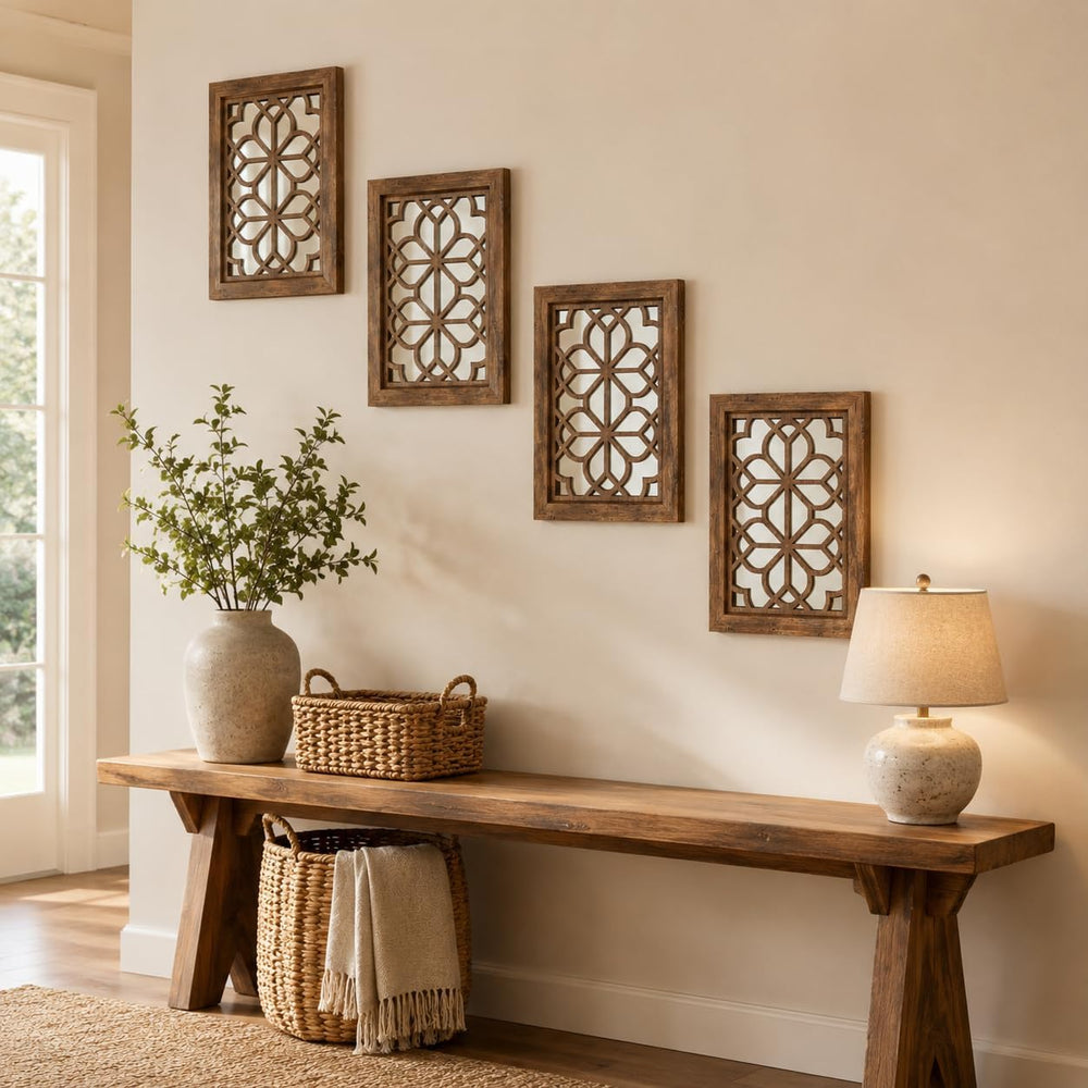 Set of 4 11x15 Inch Rectangular Shatterproof Maroon Decorative Wall Mirrors, ...