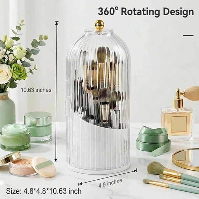 Makeup Brush Holder with Lid 360° Rotating 3-Compartment Makeup Organizers - Image 8
