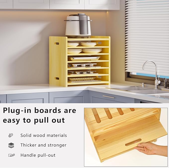 7 Tier Wooden Tray Dividers for Cabinets, Baking Cookie Sheet Organizer - Image 5