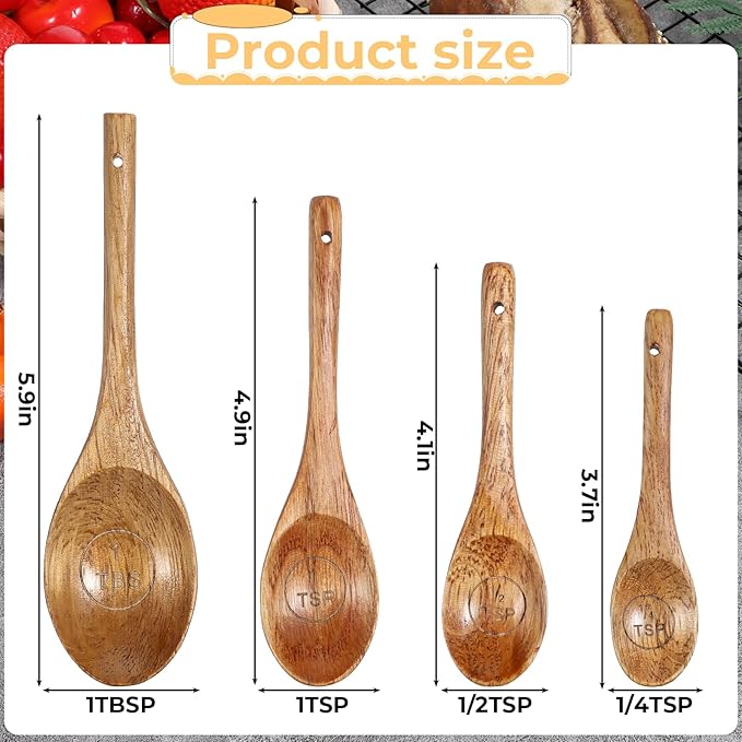Set of 4 Wooden Measuring Spoons Measuring Spoons Cups Baking Utensil Natural - Image 2