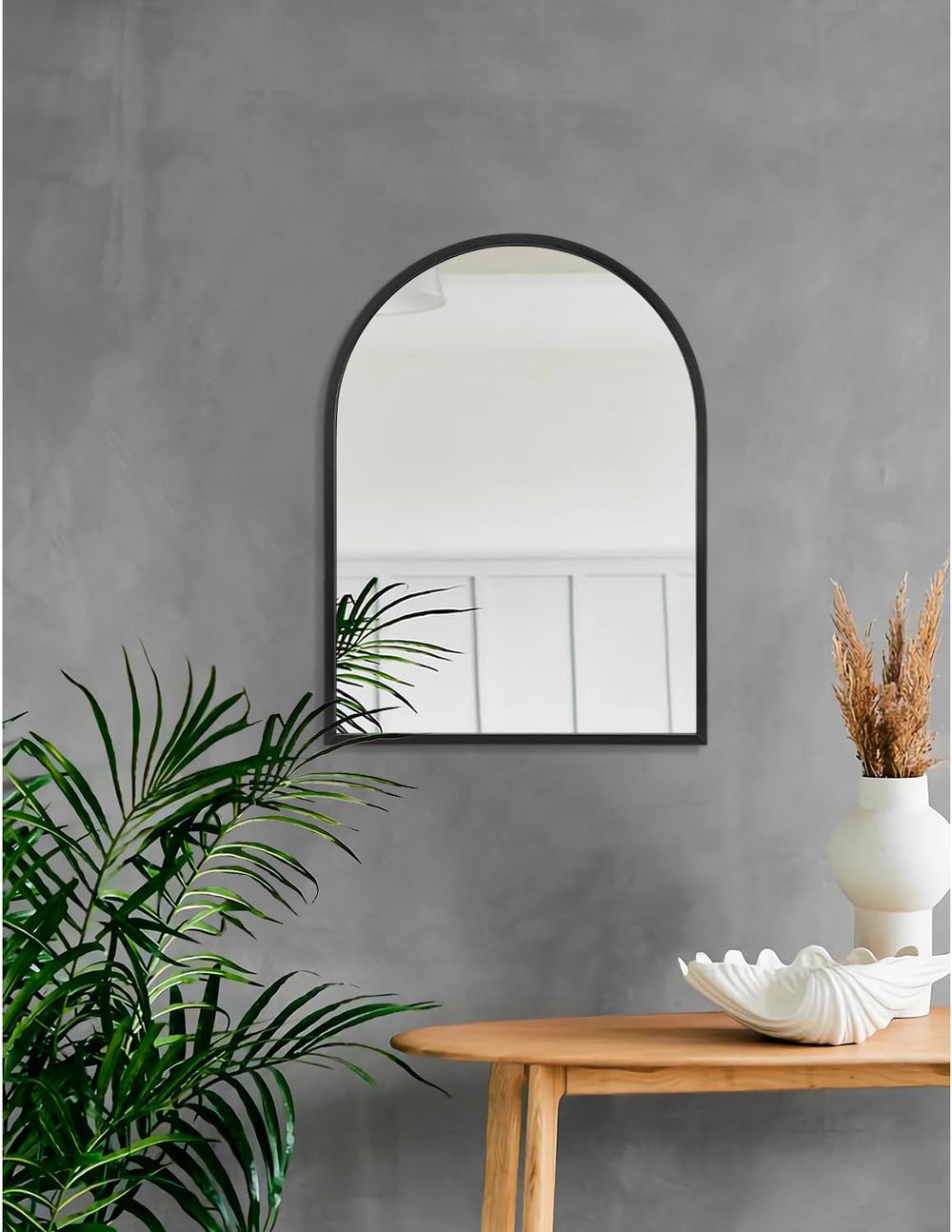 Arch Wall Mirror 20"x16" Large Black Bathroom Mirror Metal Frame Mi...