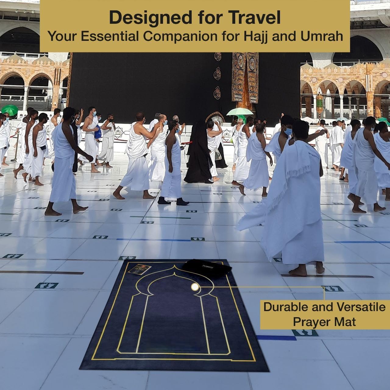 Luxury Velvet Muslim Prayer Mat – Portable Foldable Sajadah with Travel Bag, Dua Booklet & Elegant Gift Box - Premium Islamic Janamaz for Home, Mosque & Travel – Black