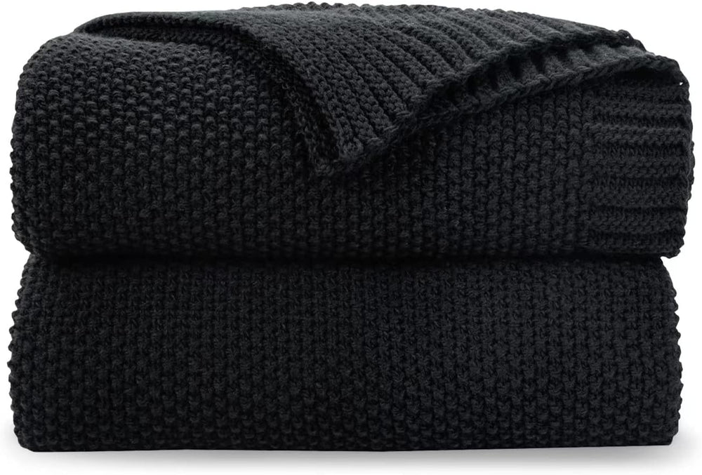 CozeCube Jet Black Seed Stitch Throw Blanket 50"x60", Farmhouse Decor