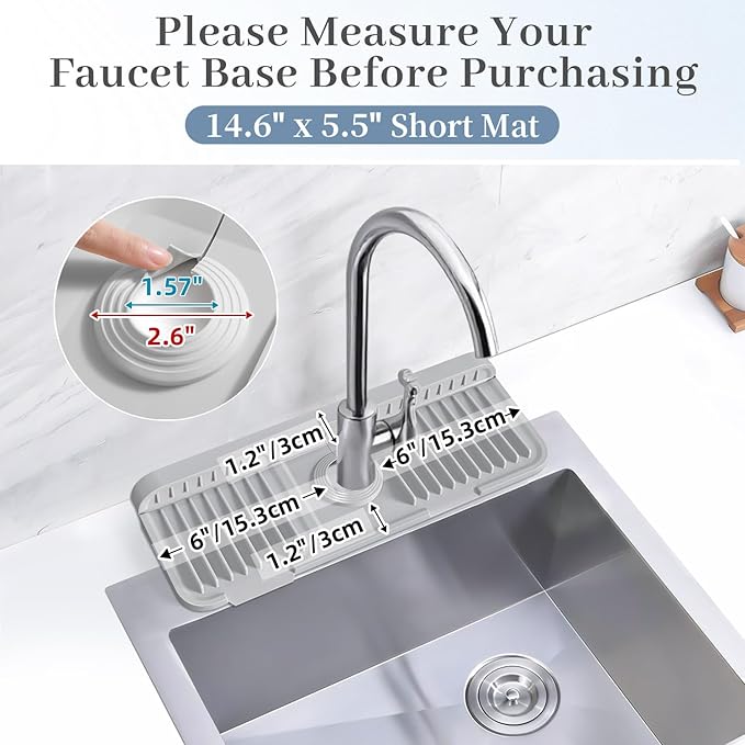 PoYang 14.6 inch Faucet Mat for Kitchen Sink Splash Guard, 7° Slope Silicone - Image 3