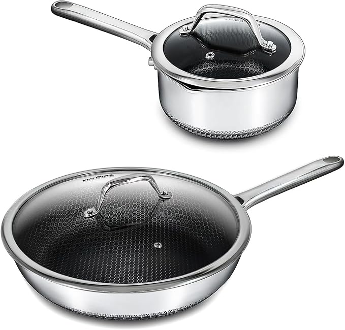 Hybrid Nonstick Cookware Set, Stainless Steel 12 Inch Frying Pan & 2QT Saucepan by Unknown