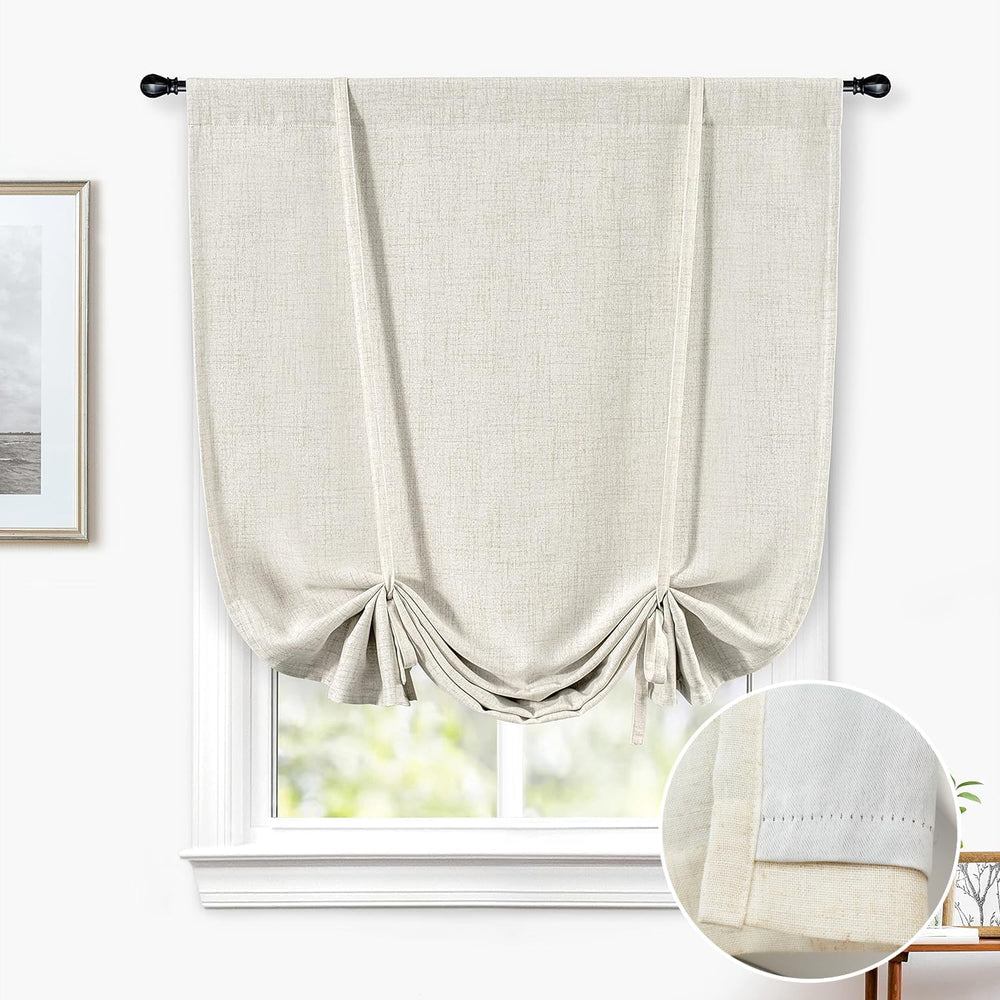 DriftAway Double Layer Linen Blackout Tie Up Curtains Thermal Insulated Fully...