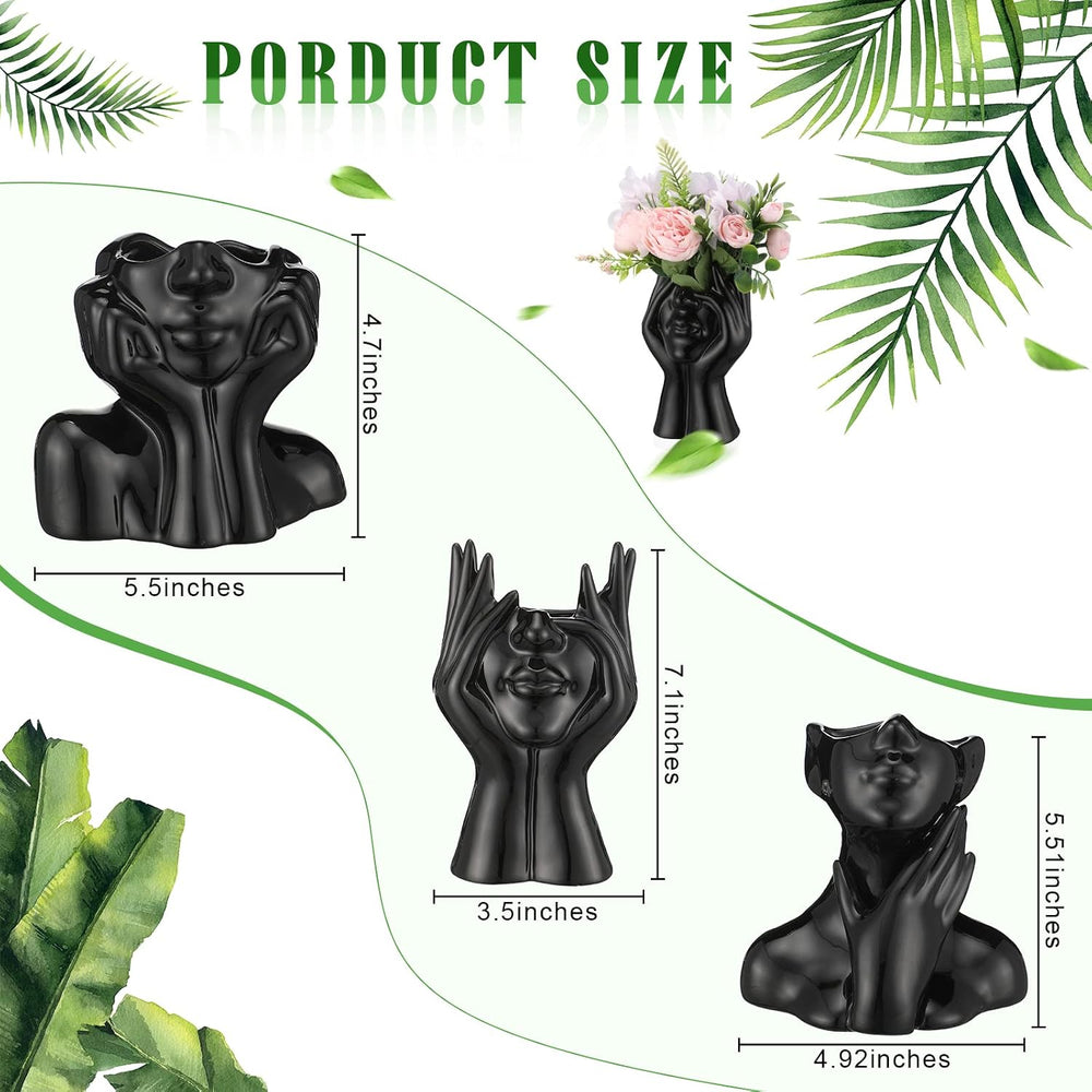 Sieral 3 Pcs Ceramic Face Vase Female Form Flower Modern Body Vase for Decor ...