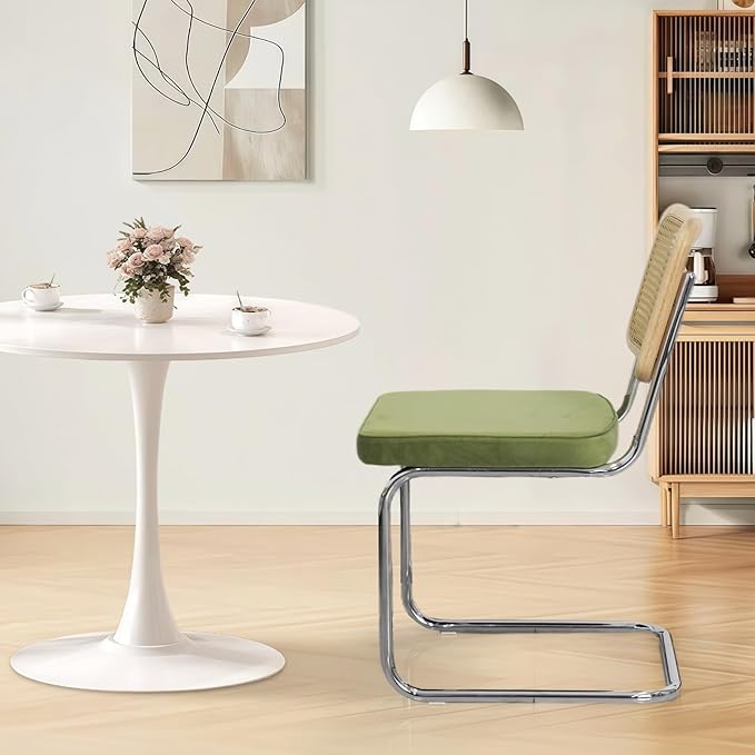 3-Piece 23.6" Round Dining Table Set for 2 with Upholstered Chairs – Space-Saving Modern Small Kitchen Cafe Bistro Set(Olive Green Velvet Chair)