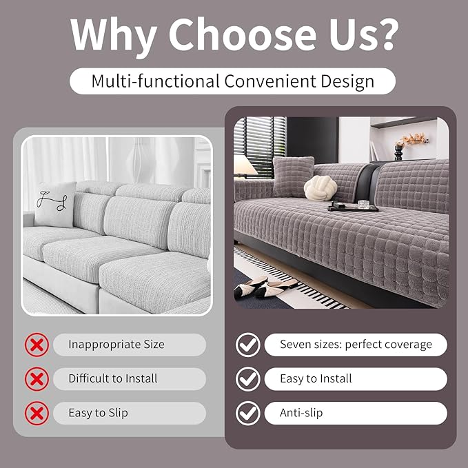 Velvet Couch Cover, Washable Sectional Sofa Cover, Anti Slip Sofa Slipcovers - Image 4